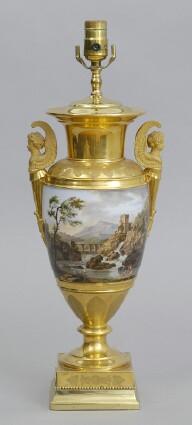 Appraisal: Paris Porcelain Scenic Vase mounted as a Lamp Please note