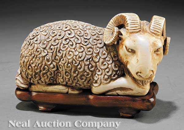 Appraisal: A Large Chinese Carved Ivory Figure of a Recumbent Ram