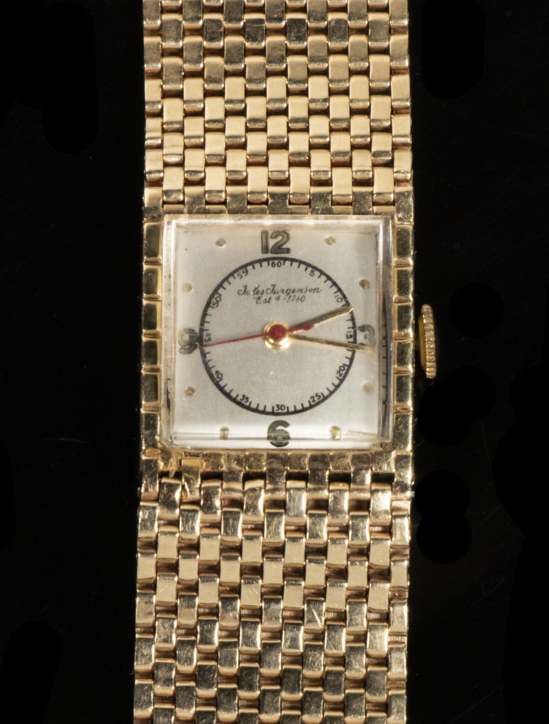 Appraisal: K YELLOW GOLD JULES JURGENSEN WRISTWATCH Square head with intrical