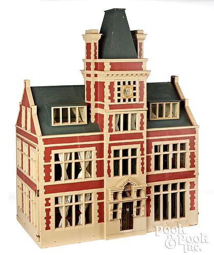 Appraisal: LARGE HANDCRAFTED PAINTED WOOD DOLLHOUSELarge handcrafted painted wood dollhouse the