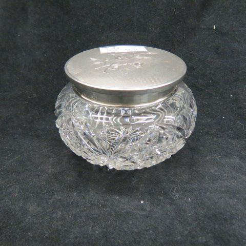 Appraisal: Cut Glass Sterling Dresser Jar English hallmarks floral on diamond