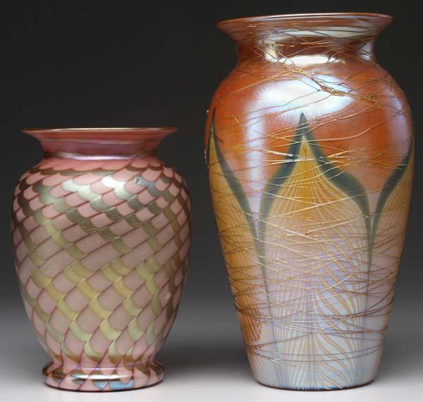 Appraisal: DURAND Two vases one with white green pulled feather decoration