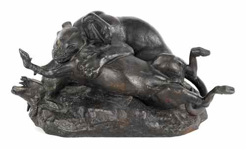 Appraisal: Antoine Barye French - bronze of a tiger attacking an