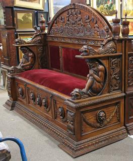 Appraisal: Continental Renaissance style hall bench Continental Renaissance style hall bench