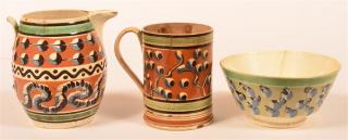 Appraisal: Three Pieces of Mocha Decorated China Pitcher h Mug h