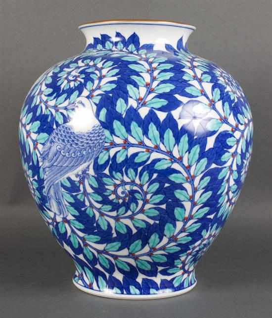 Appraisal: Contemporary Japanese Arita porcelain vase th century stylized vine and