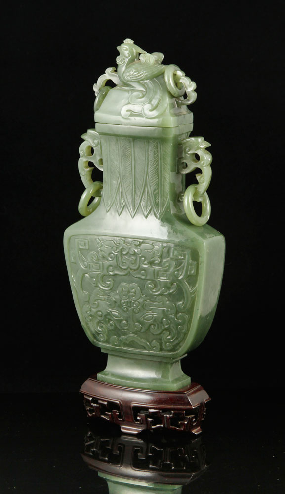 Appraisal: - Chinese Spinach Green Jade Vase Spinach green jade vase