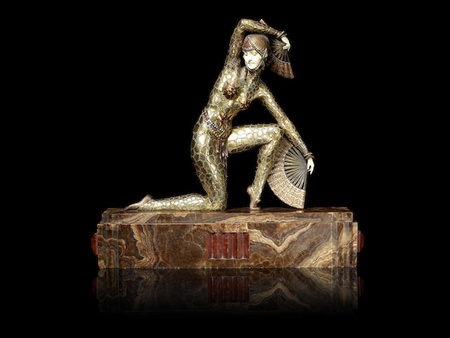 Appraisal: Demetre Chiparus - 'Kneeling Fan Dancer' a Gilt Bronze and