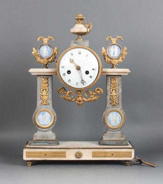 Appraisal: Napoleon III gilt-metal-mounted two-color marble mantel clock second half- th