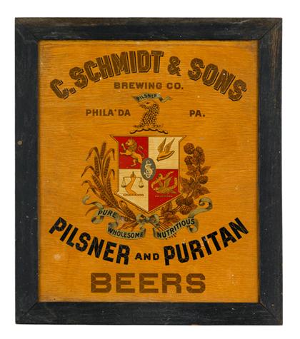 Appraisal: Painted wooden beer trade sign th century With central crest