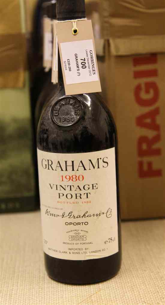 Appraisal: Seven bottles of Graham's cellar soiled three with label part