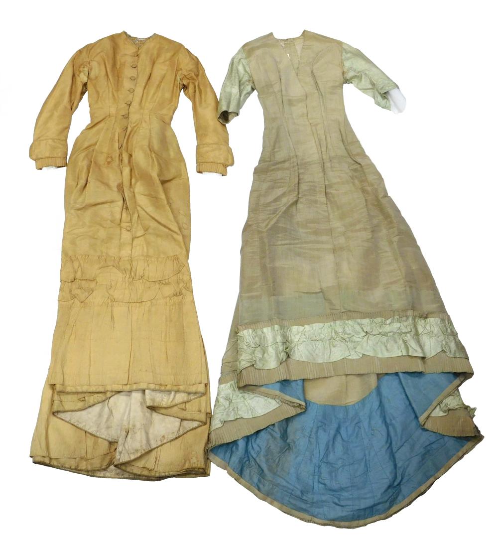 Appraisal: Two late th C dresses museum provenance one beige and