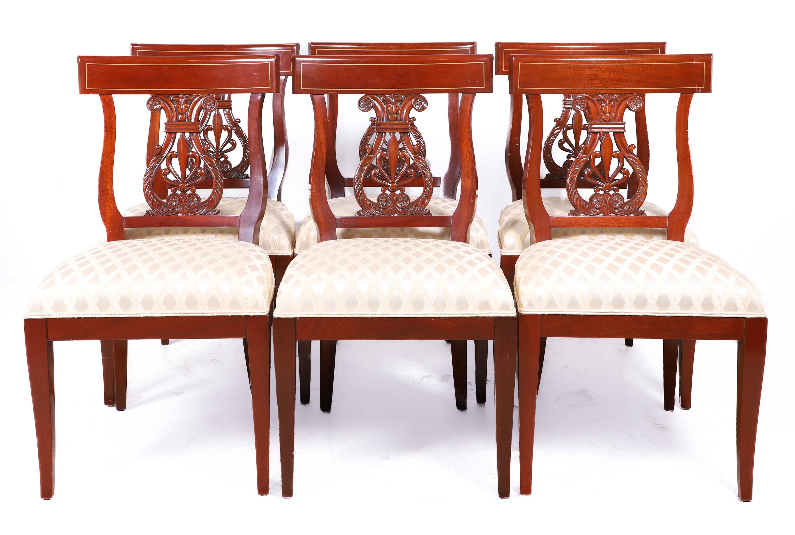 Appraisal: Kindel Regency style mahogany dining chairs c o carved back