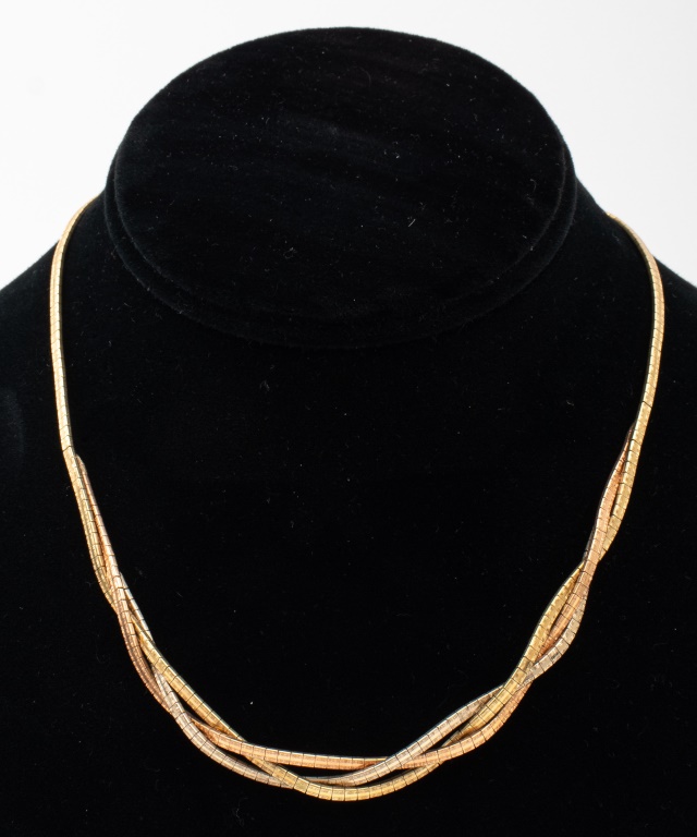 Appraisal: VINTAGE ITALIAN K TRI-GOLD WOVEN NECKLACE Vintage Italian K tri-gold