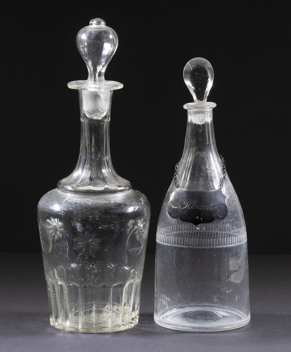 Appraisal: EARLY BLOWN DECANTERS Incl Early th c decanter tapered shape