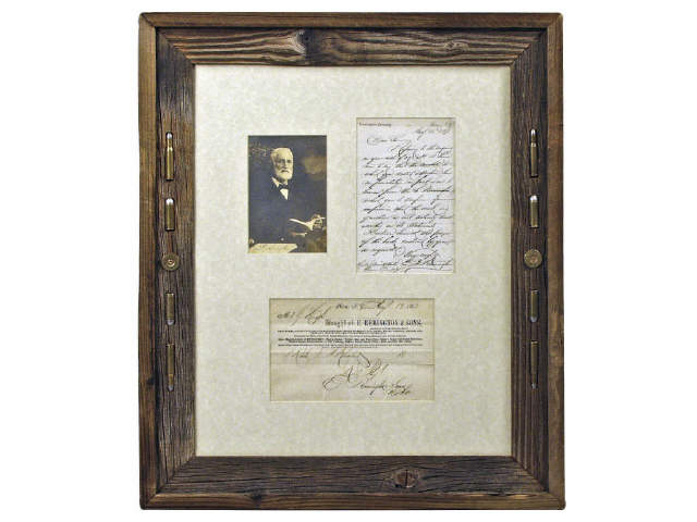 Appraisal: Framed original receipt dated for a Remington Rider Patent Revolver