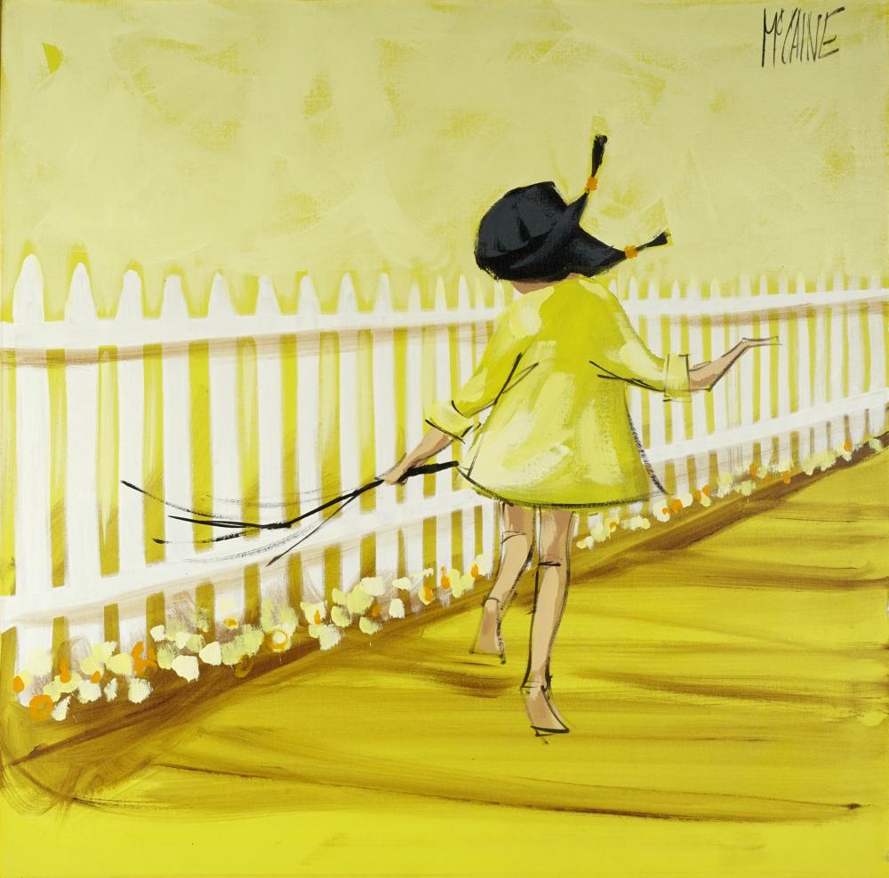 Appraisal: ROBERT MCCAINE TH CENTURY CHILD WALKING ALONG FENCEoil on canvas