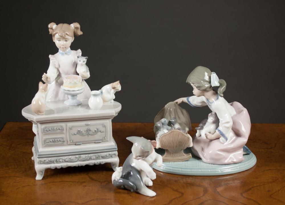 Appraisal: THREE LLADRO PORCELAIN FIGURINES includes Birthday Party sculptor Regino Torrijos