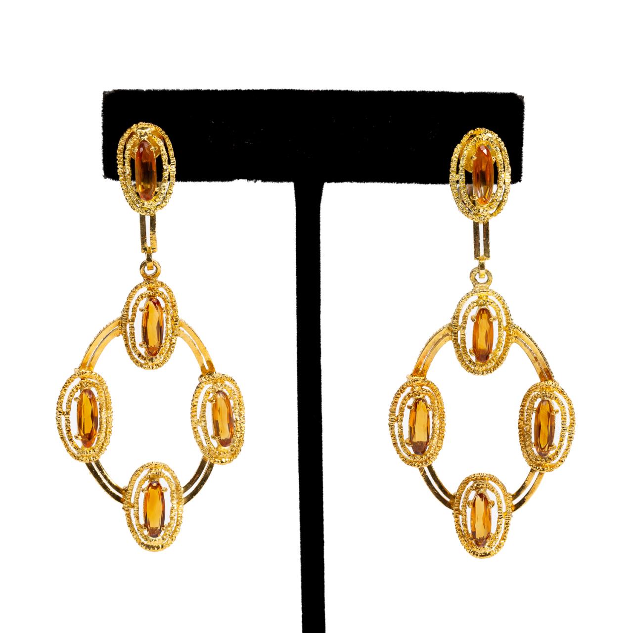 Appraisal: PAIR K YELLOW GOLD CITRINE OVAL DROP EARRINGS Pair of