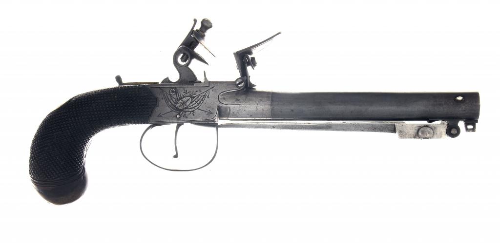 Appraisal: A FLINTLOCK POCKET PISTOL the cm rifled barrel with spring-bayonet