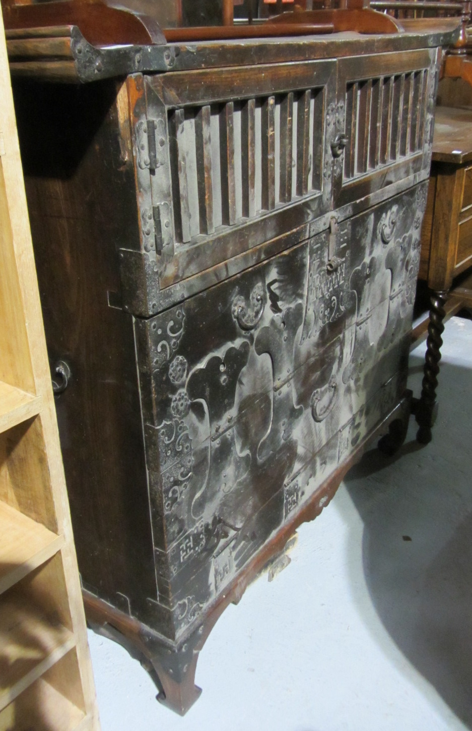 Appraisal: A th century Oriental hardwood altar table cum side cabinet