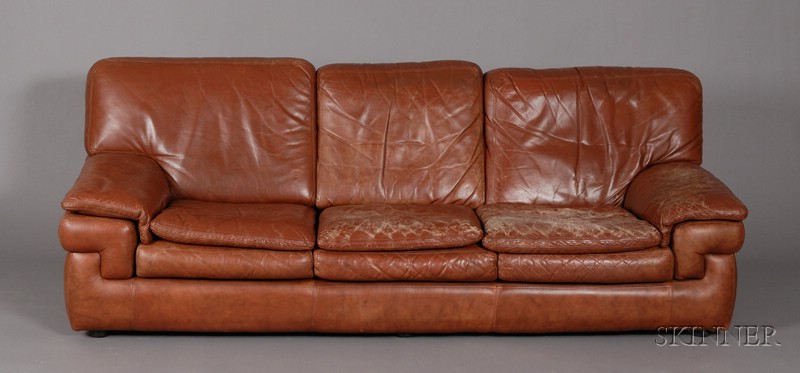 Appraisal: Contemporary Roche Bobois Brown Leather Sofa three-cushion seat and back