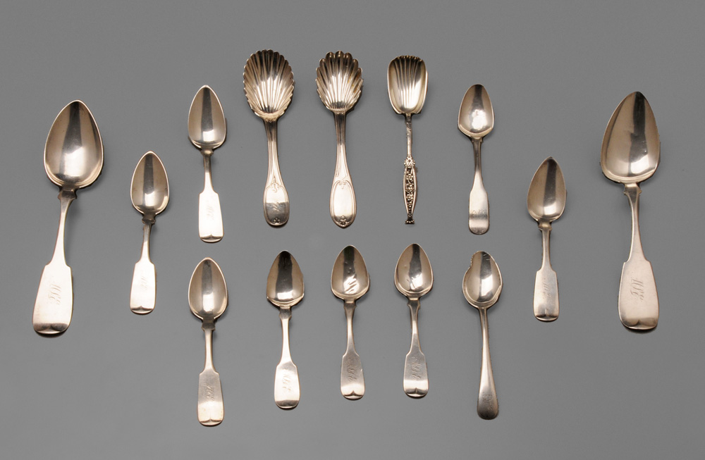 Appraisal: Southern Coin Silver Flatware American th century Kentucky spoons sugar