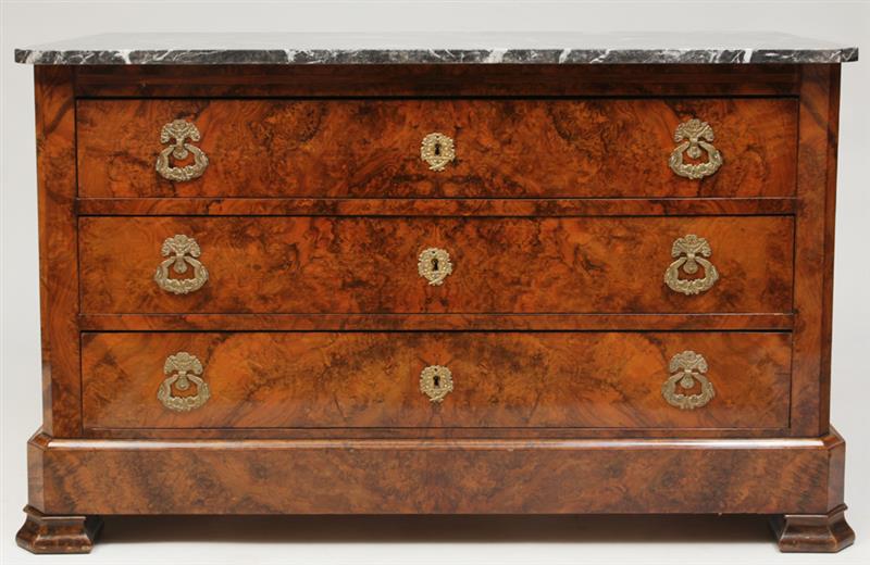 Appraisal: Charles X Gilt-Metal-Mounted Burl Walnut Commode Fitted with a marble