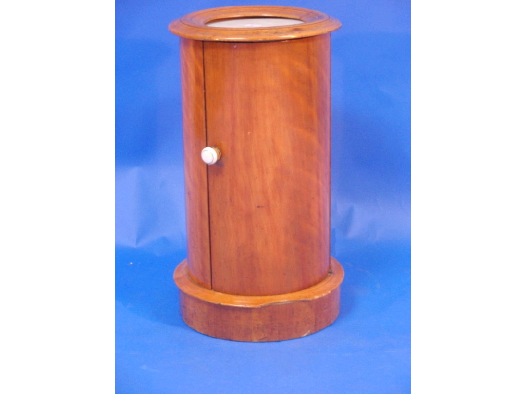 Appraisal: A Victorian satin walnut cylindrical pot cupboard with marble inset