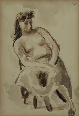 Appraisal: PHILIPP Robert Ink Wash and Sepia on Paper Seated Model