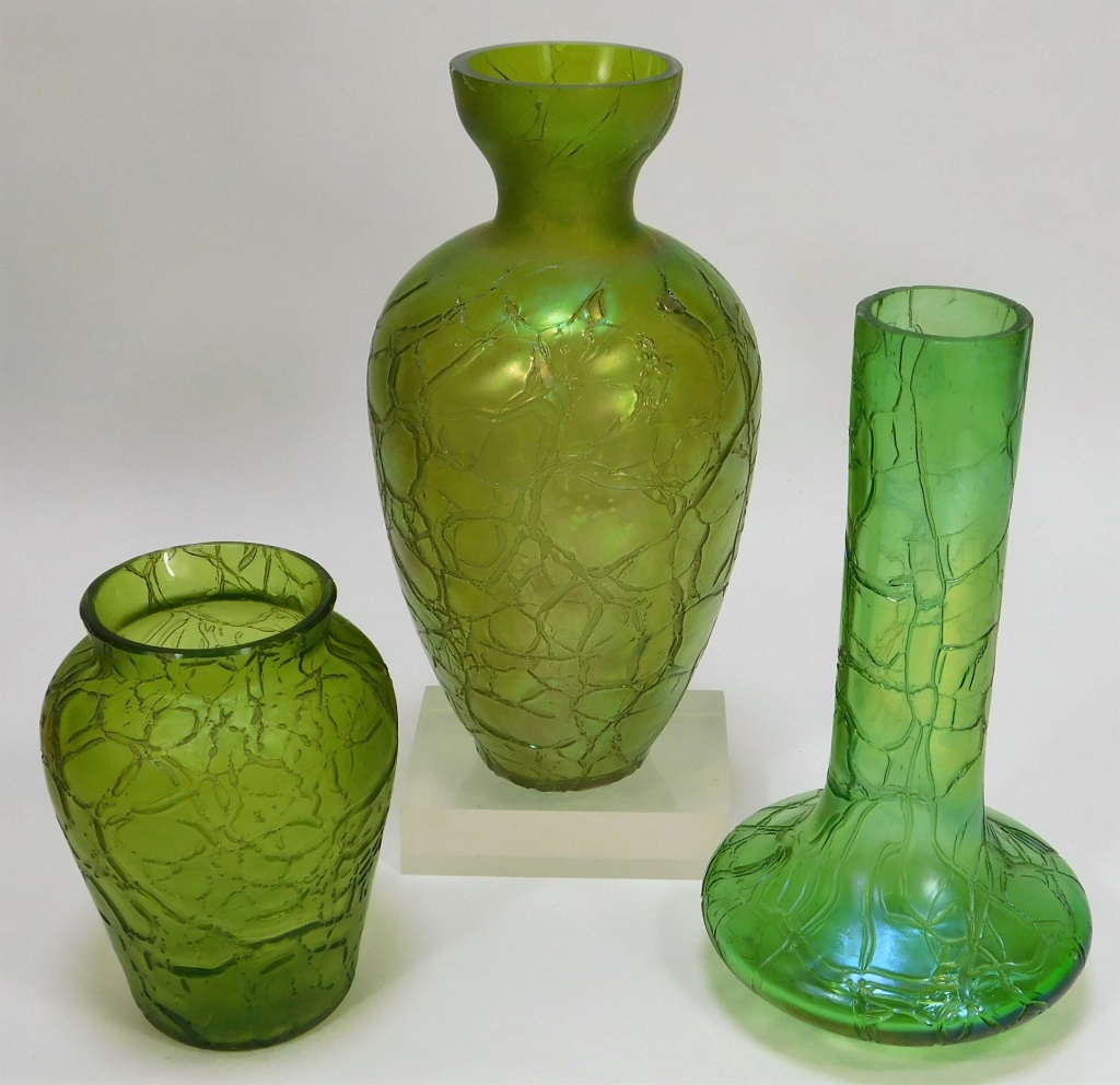 Appraisal: KRALIK CRACKLE BOHEMIAN ART GLASS VASES Bohemia th CenturyLot contains