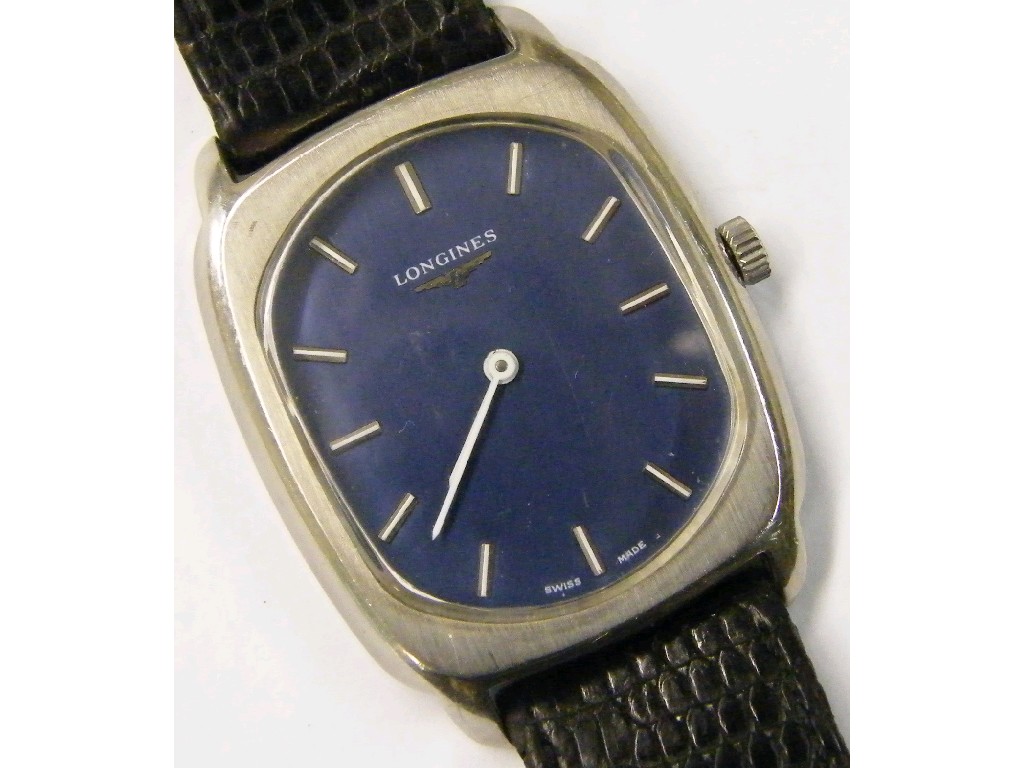 Appraisal: Longines stainless steel gentleman's wristwatch the oval blue dial with