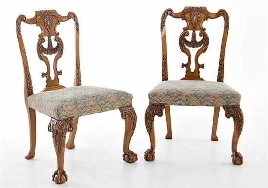 Appraisal: Pair Chippendale style carved walnut side chairs late th century