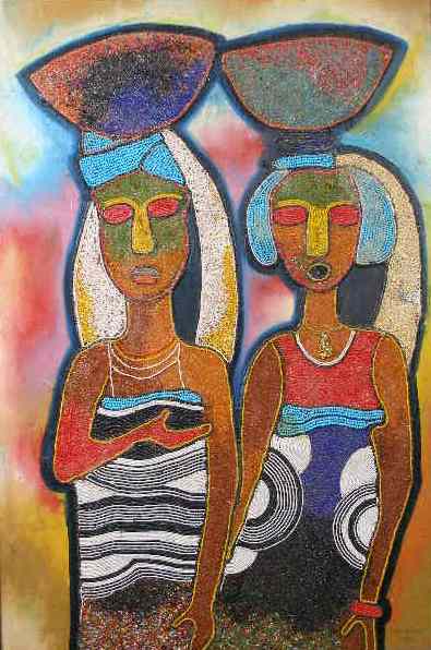 Appraisal: Jimoh Buraimoh Nigerian th c Two Females oil and beads