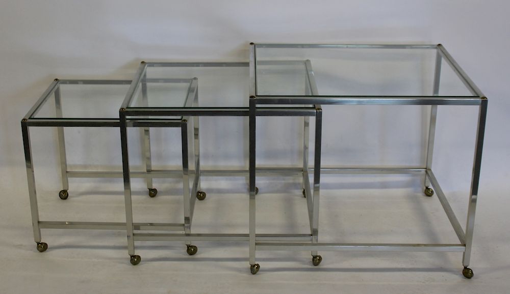 Appraisal: MIDCENTURY Chrome Glass Nesting Tables fits neatly underneath each other