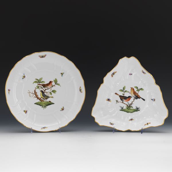 Appraisal: HEREND PORCELAIN SERVING BOWLS ROTHCHILD BIRD PATTERN Rounded form deep