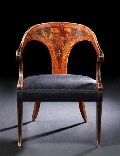 Appraisal: Large Baltic Polychromed and Parcel-Gilt Mahogany Fauteuil en Gondole in