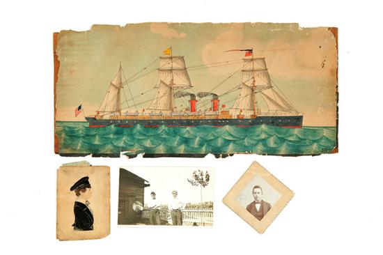 Appraisal: PAINTING OF A SHIP AND PORTRAIT OF THE ARTIST JOHN