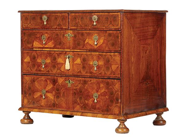 Appraisal: A WILLIAM AND MARY OYSTER VENEERED WALNUT DWARF CHEST CIRCA