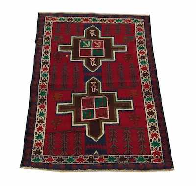 Appraisal: A Small Balouch Rug Blue green and ivory two-medallion design