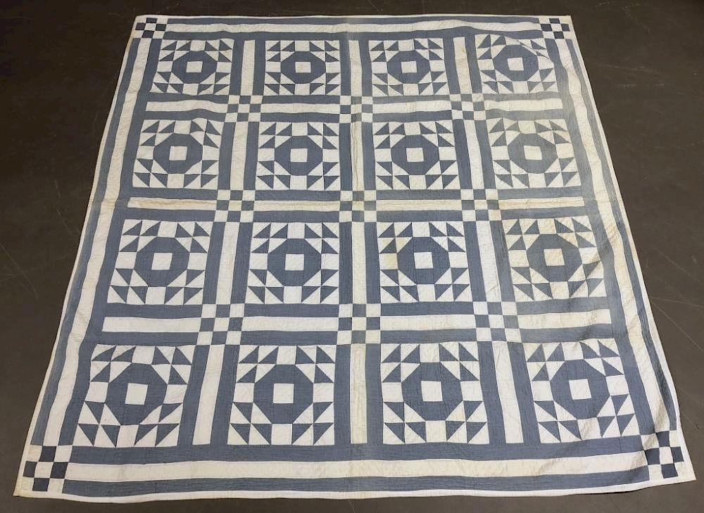 Appraisal: Blue and White Pieced Quilt Blue and white pieced quilt