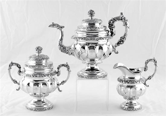 Appraisal: Classical coin silver tea set by Frederick Marquand New York