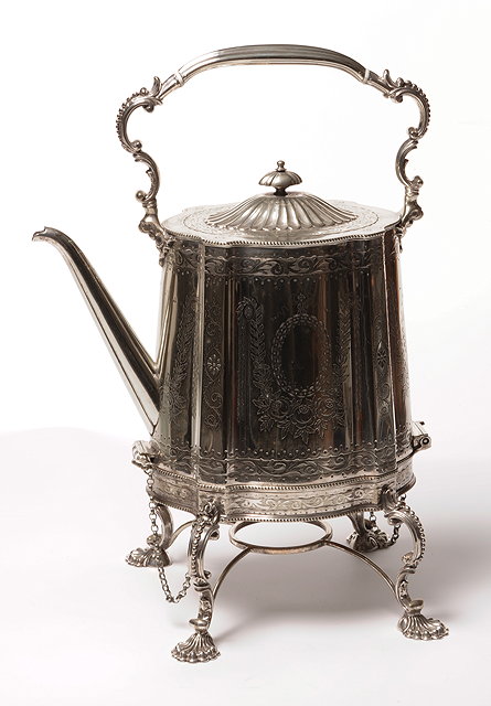 Appraisal: A LARGE VICTORIAN SILVER PLATED KETTLE of serpentine oval form