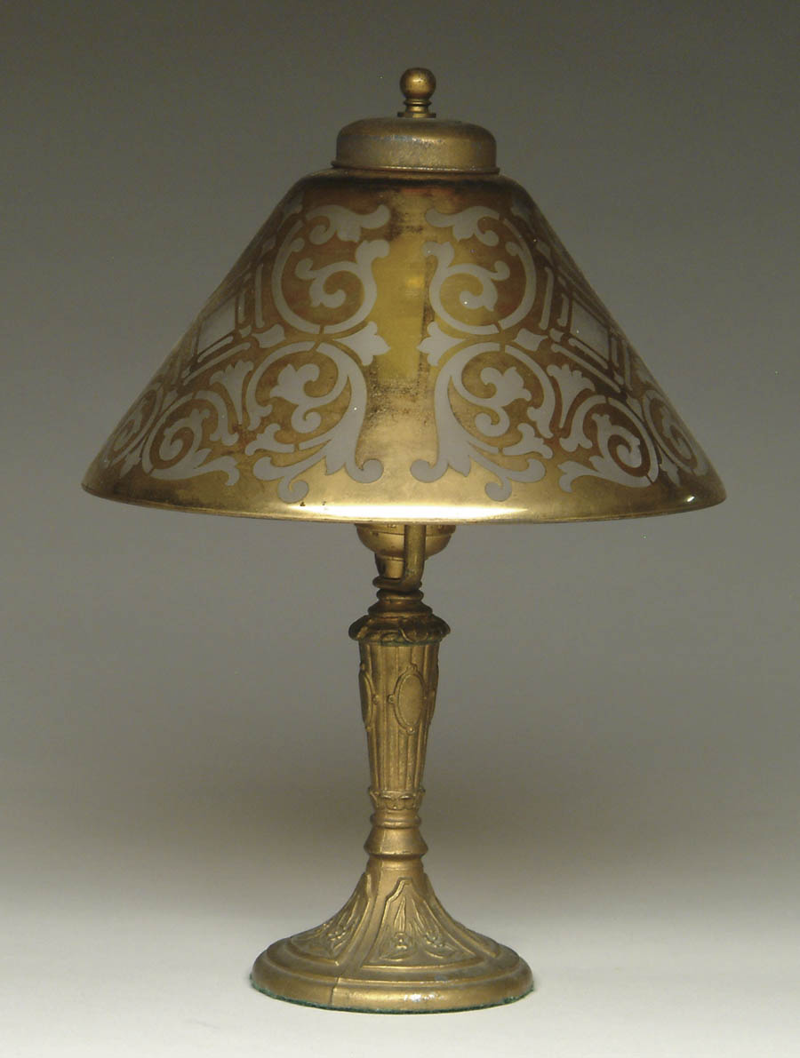 Appraisal: HANDEL BOUDOIR LAMP Highly unusual Handel lamp has gold wash-to-camphor-colored