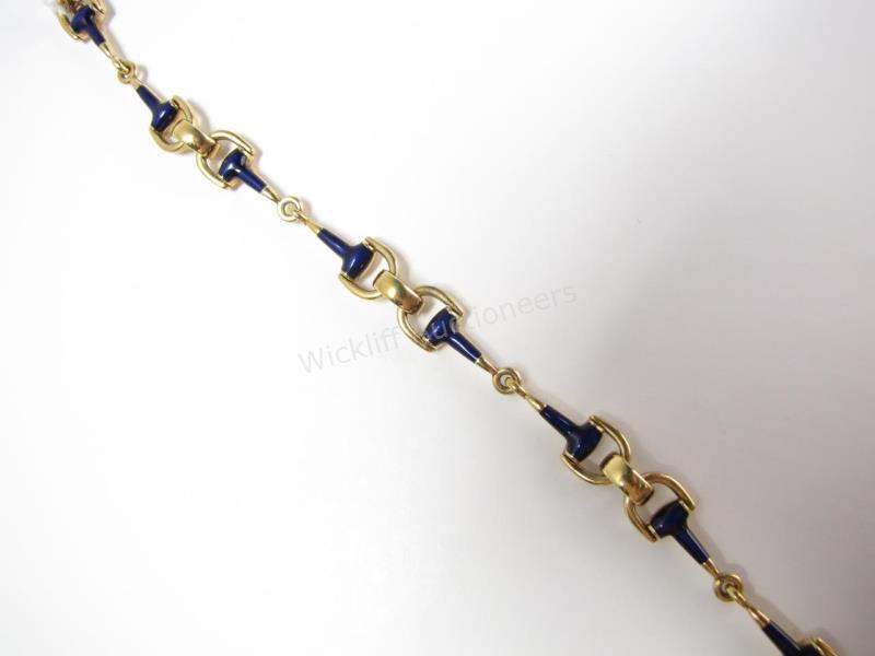 Appraisal: An K yellow gold and blue enamel link bracelet long