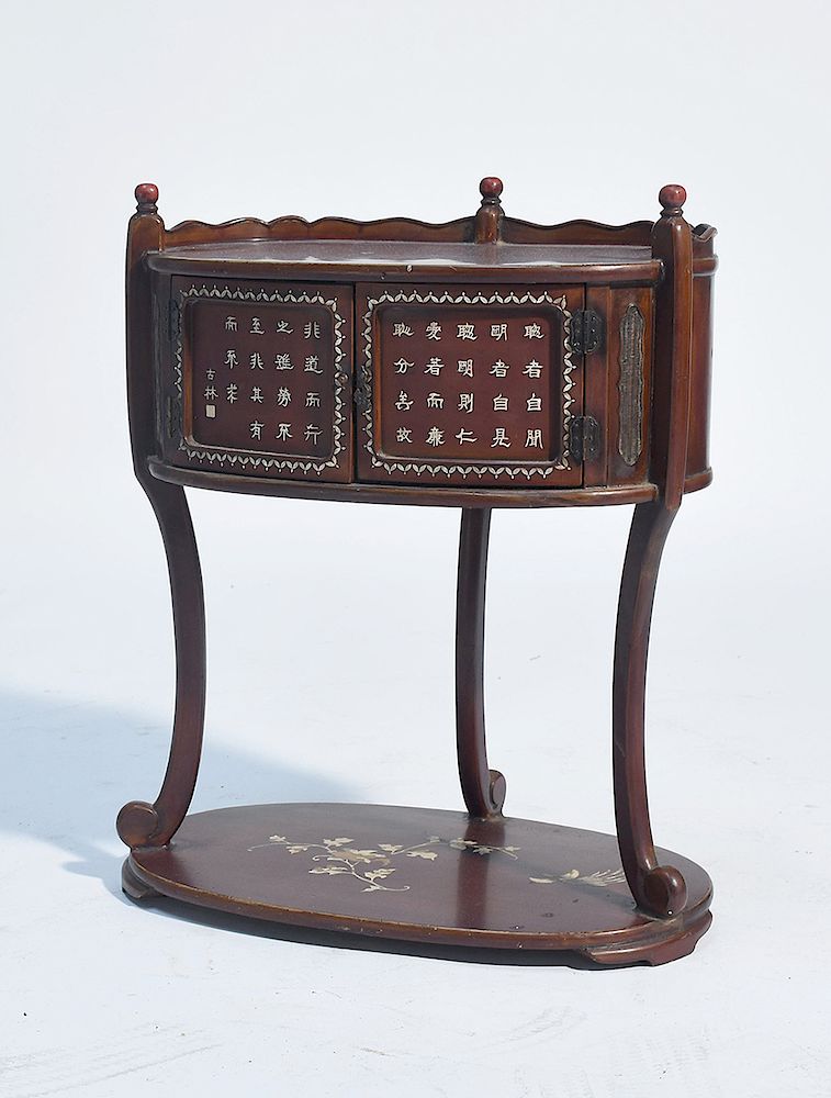 Appraisal: Japanese lacquer work stand with mother of pearl inlay Japanese