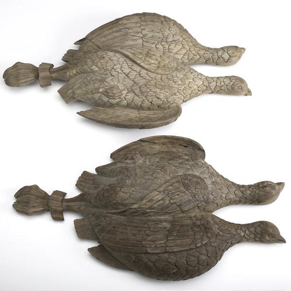 Appraisal: Pair of hanging pheasant wood carvings early th C Each