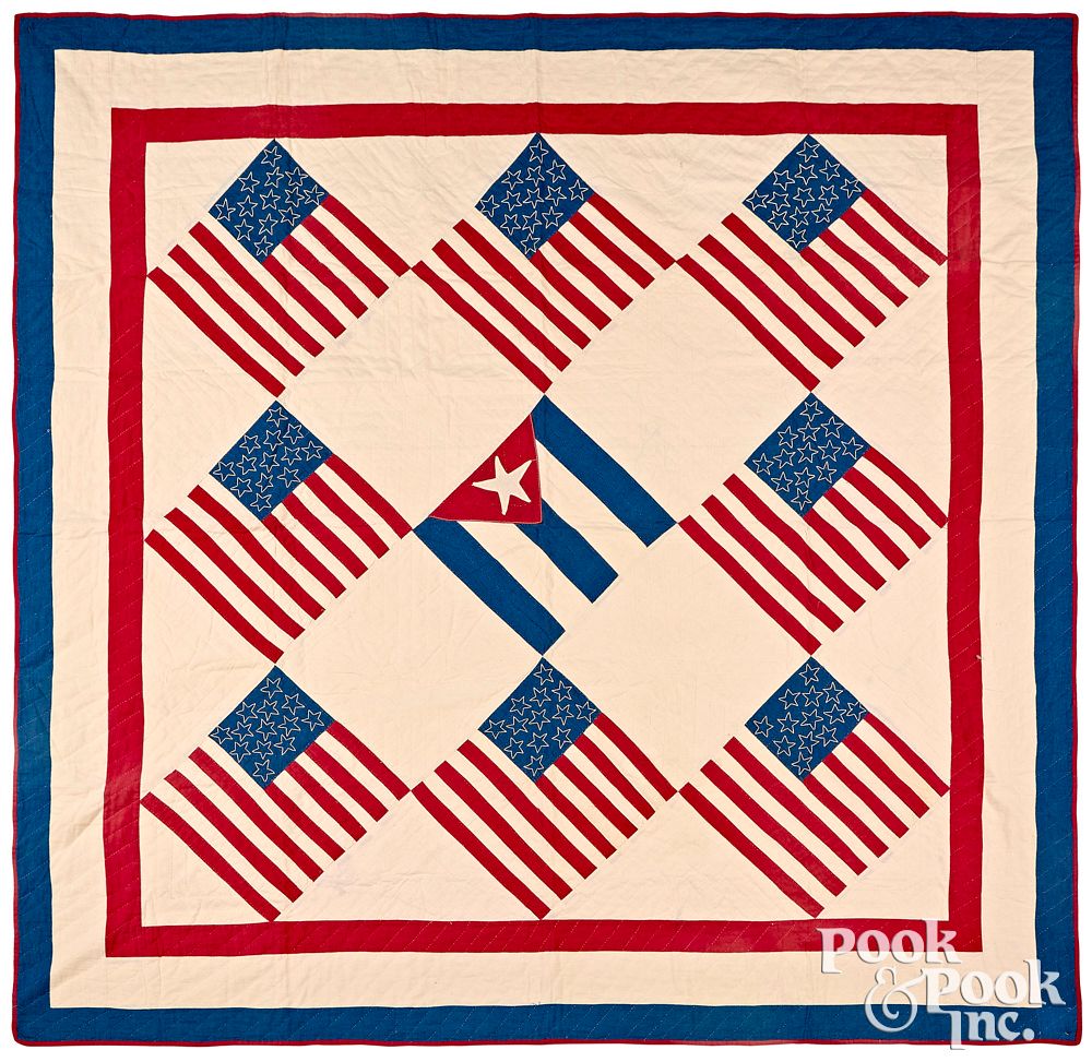 Appraisal: Patriotic US flag quilt early mid th c Patriotic US