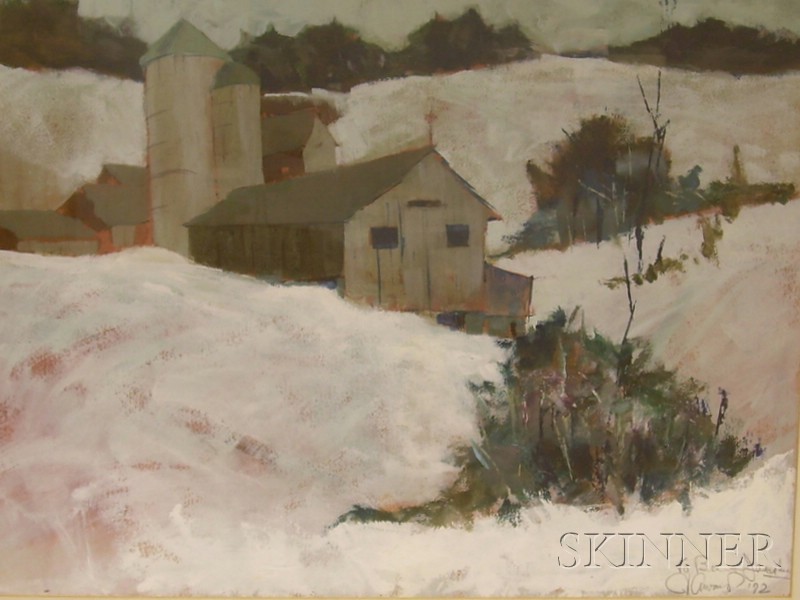 Appraisal: Framed American School Oil on Board Winter Landscape indistinctly inscribed