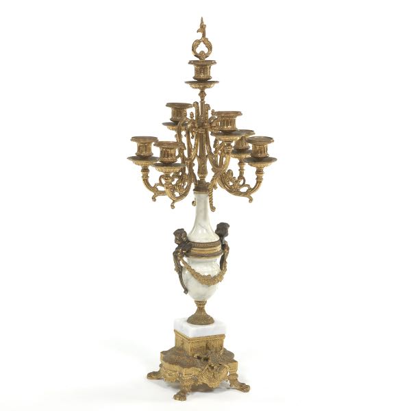 Appraisal: ITALIAN LOUIS XV STYLE GILT METAL AND CARVED MARBLE SEVEN-LIGHT